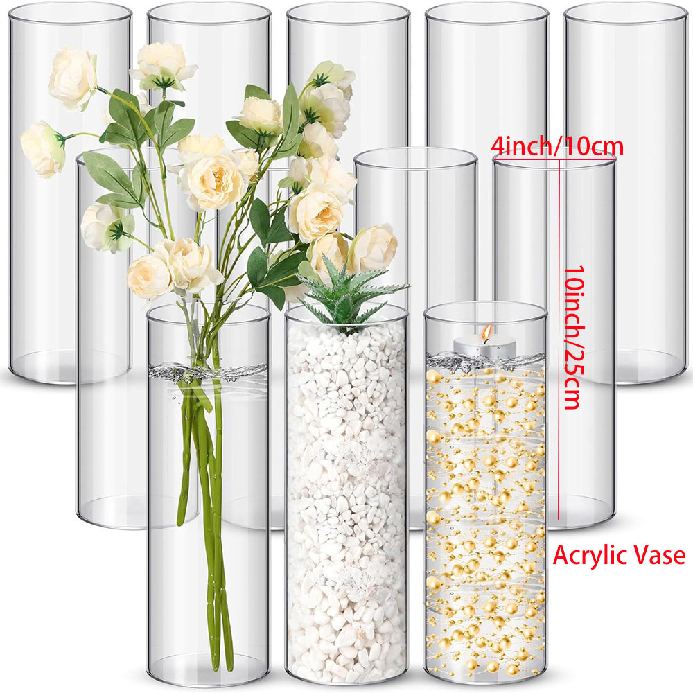 Acrylic Clear Cylinder Vase For Home Flower Plastic Clear Vase Centerpiece For Wedding Party