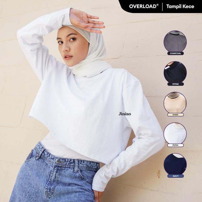 JINISO Kaos Wanita Crop Top Tshirt Oversize Tee Kaos Polos Lengan Panjang
