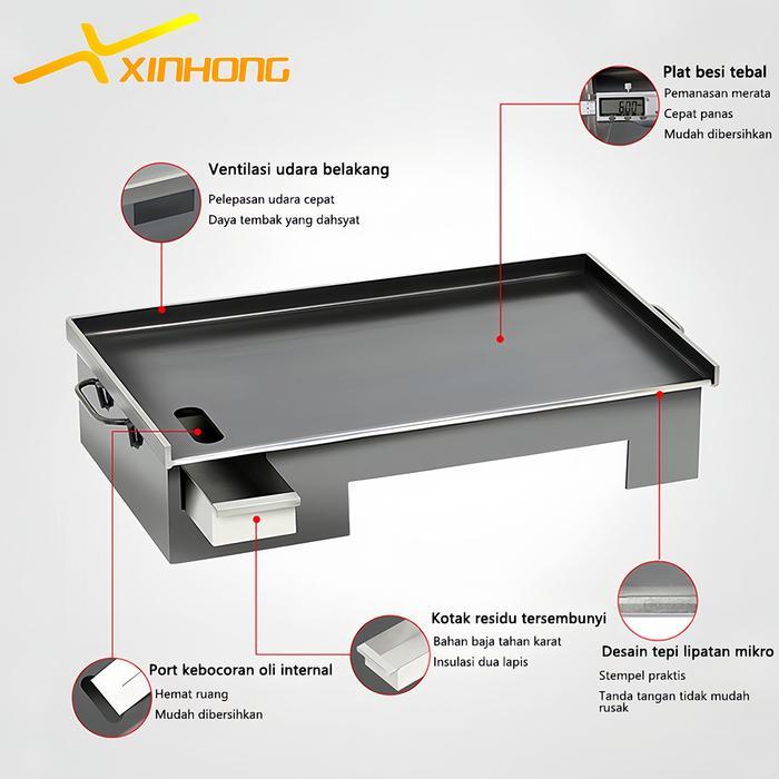 XINHONG Commercial Burger Grill Gas Grill Anti Lengket Teppanyaki Grill Gas BBQ Camping Grill Table