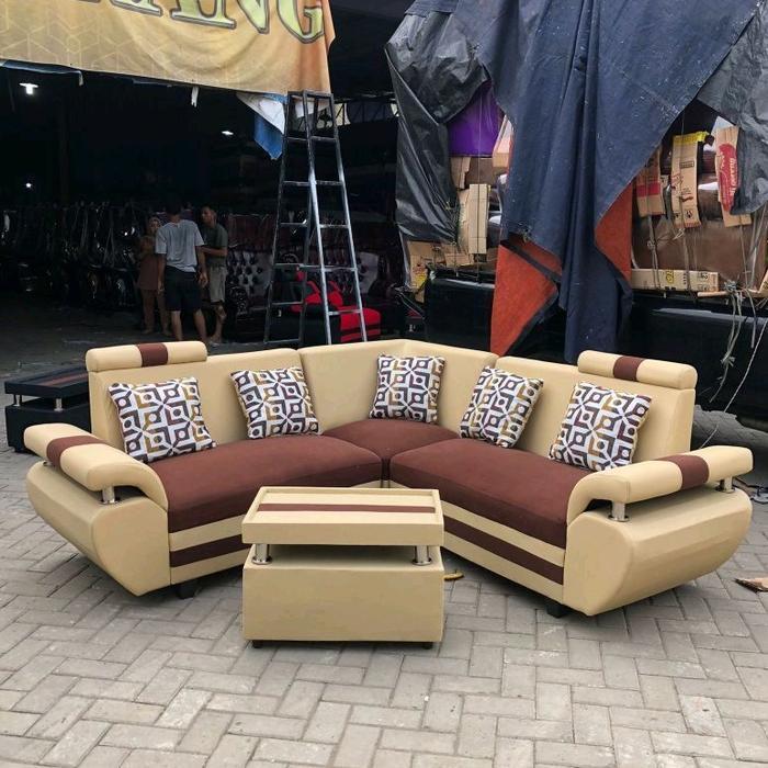Sofa L Sudut Davinci + Meja (Harga Promo) - Cokelat