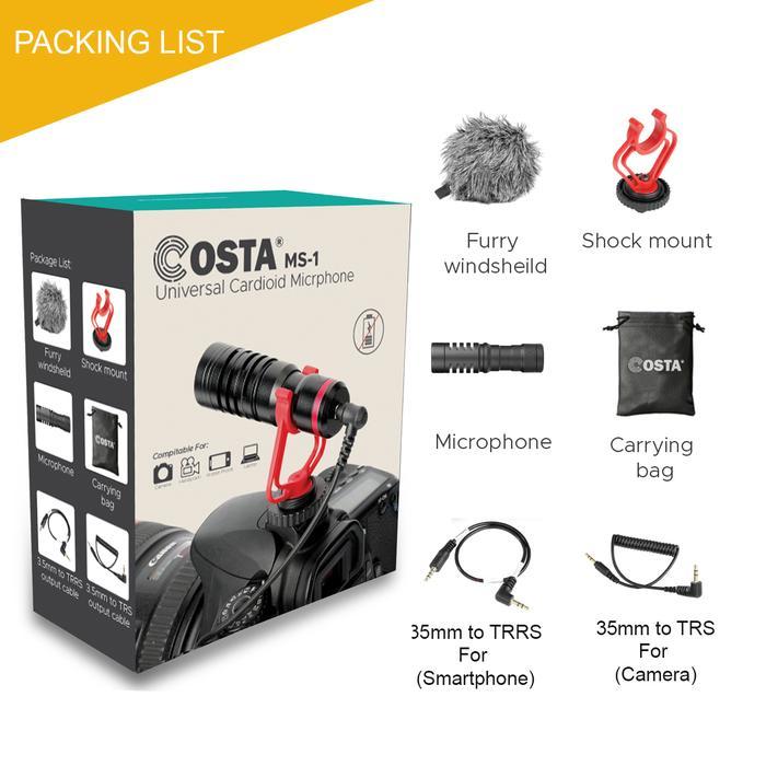 COSTA MS-1 Microphone Shotgun Cardioid Vlog For Camera,Smartphone