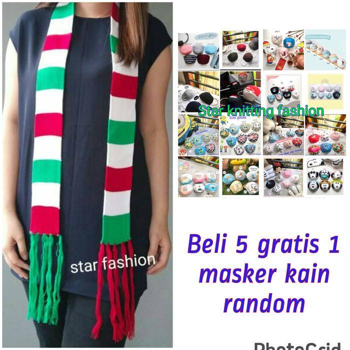 syal/syall/shawl/natal rajut merah putih hijau kecil