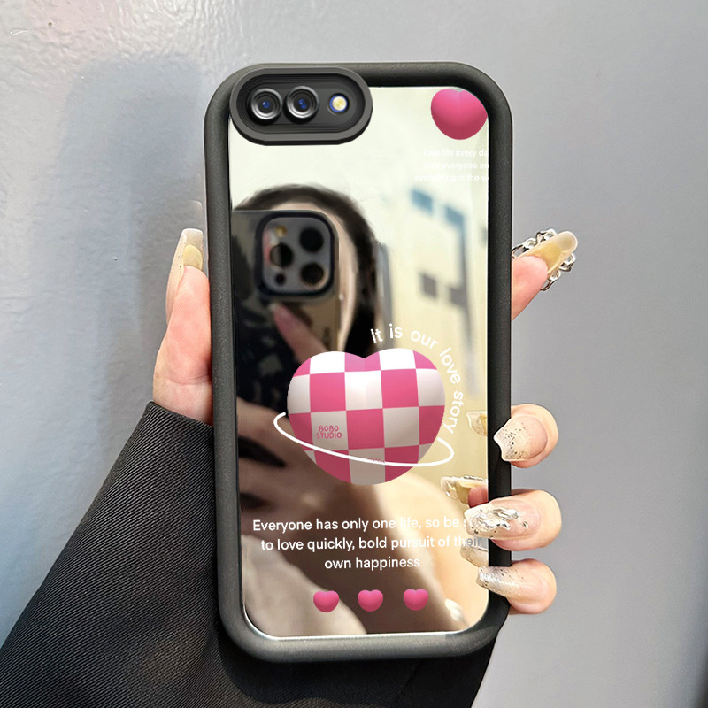 Casing Hp Untuk OPPO A5 A3s A12E Realme C1 Case Hati papan catur Kesing cermin Kasing Silikon Softca