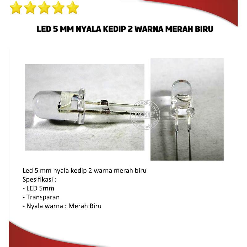 Led 5 mm nyala kedip 2 warna merah biru