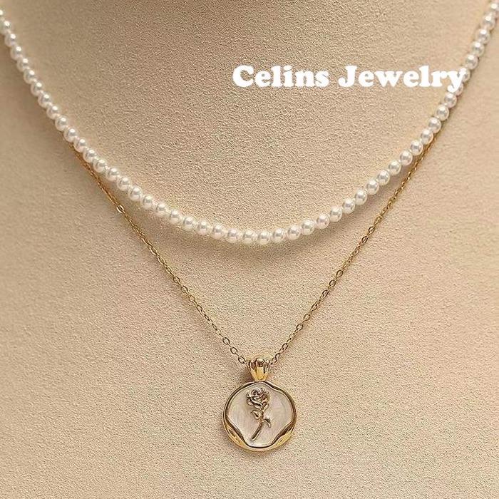 Kalung Wanita 2 Layer Pisah Bunga