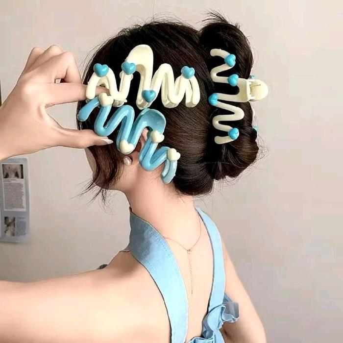 Jedai 10,5cm Wave Love Gelombang Zigzag Jepitan Rambut Jepit Badai Jumbo Besar Heart Cinta Hati