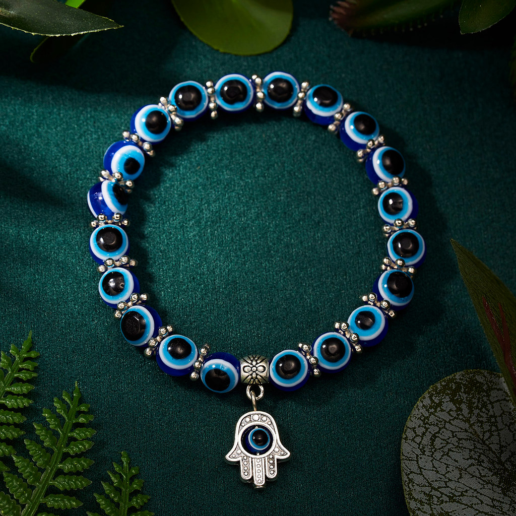 Classic Turkish Lucky Evil Eye Bracelets For Men Women Blue Evil Eye Palm Butterfly Pendant Beads