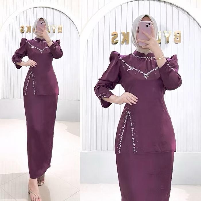 Nurhaliza kurung melayu - baju kurung wanita one set kurung melayu kekinian Setelan Atasan Dewasa