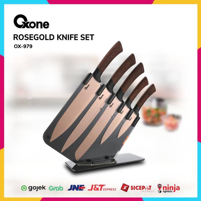 100% Original Pisau Dapur Oxone Ox-979 5 Pcs Rosegold Set