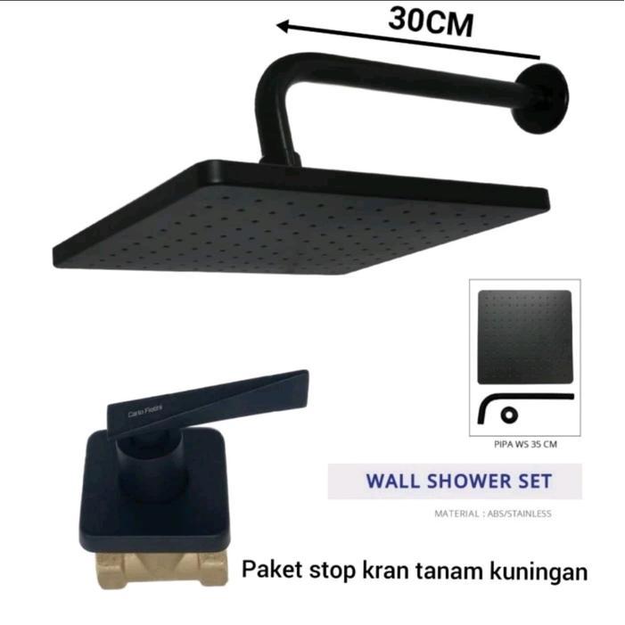 Wal shower tanam hitam set kran tanam Kuningan hitam