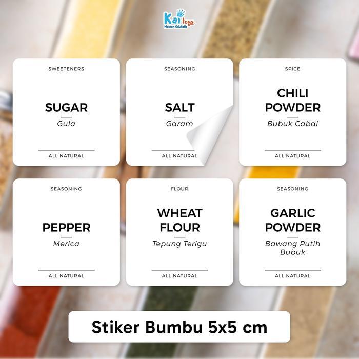 Sticker Bumbu Dapur 5x5 cm / Stiker Nama Bumbu Dapur Anti Air Label Waterproof Stiker Botol Bumbu