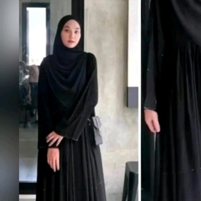 Abaya Halimah Ceruti Polos Payet Cantik Black Hitam Baju Gamis Wanita Muslim Fashion Perempuan