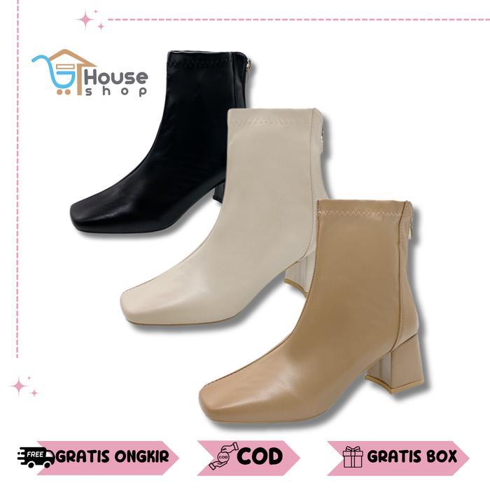 Aerostreet - Gratis Box Sepatu Boots Kulit Wanita Korea Fashion Terkini Premium Quality Shoes