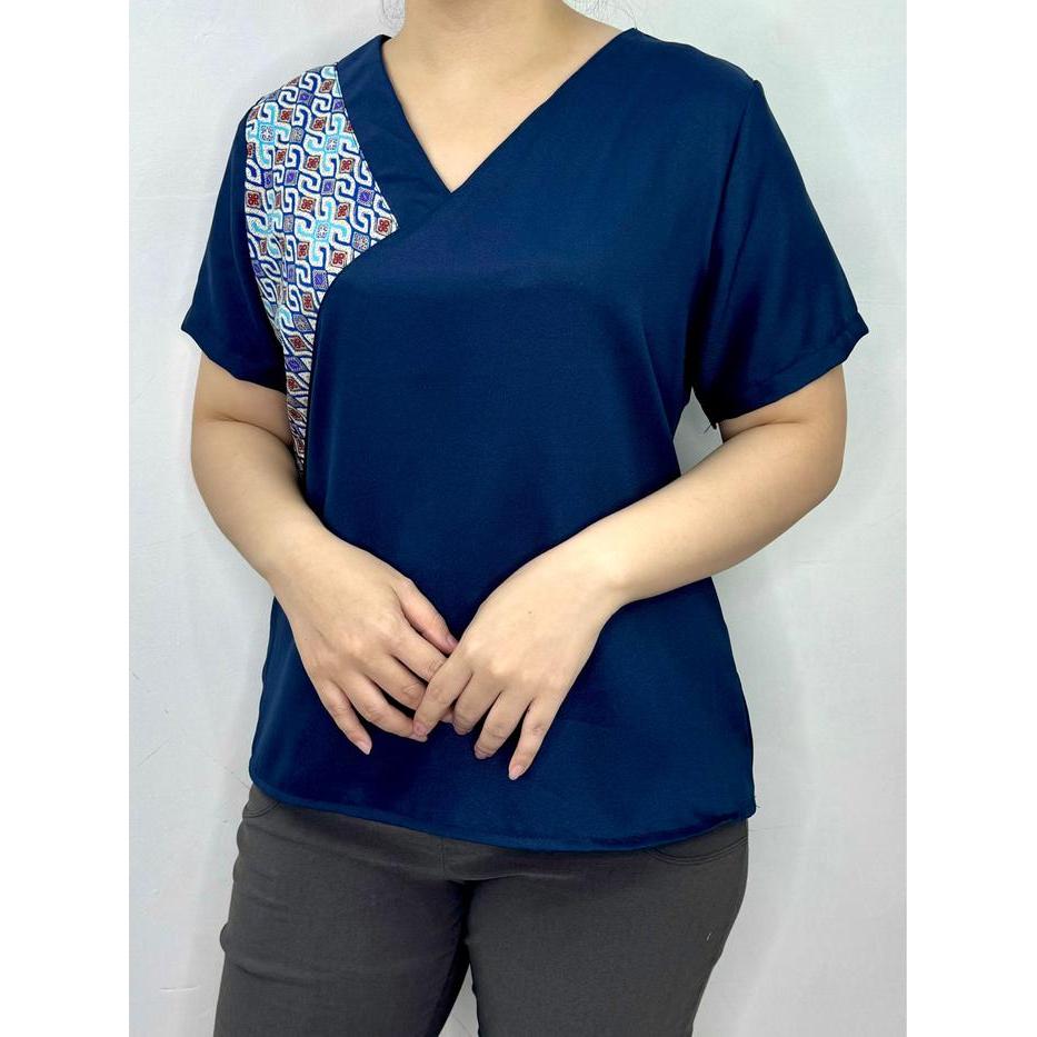 s7 LVL - New Blouse Jumbo Batik Vior Atasan Vneck Wanita Blus Jumbo Cewek Model Baju Kombinasi