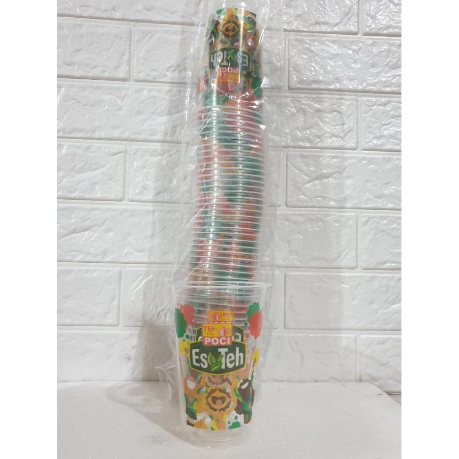 GELAS TEH POCI Model Oval UKURAN 16OZ 22OZ ISI 50PCS CUP 16 OZ 22 OZ MOTIF TEH P