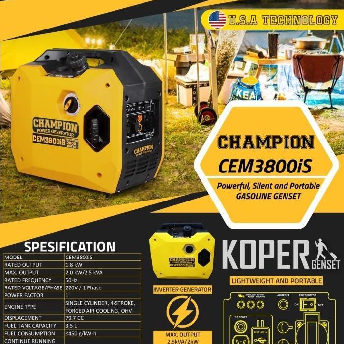 Genset Silent 2000 watt Champion CEM 3800 iS / Genset Inverter 2000 watt
