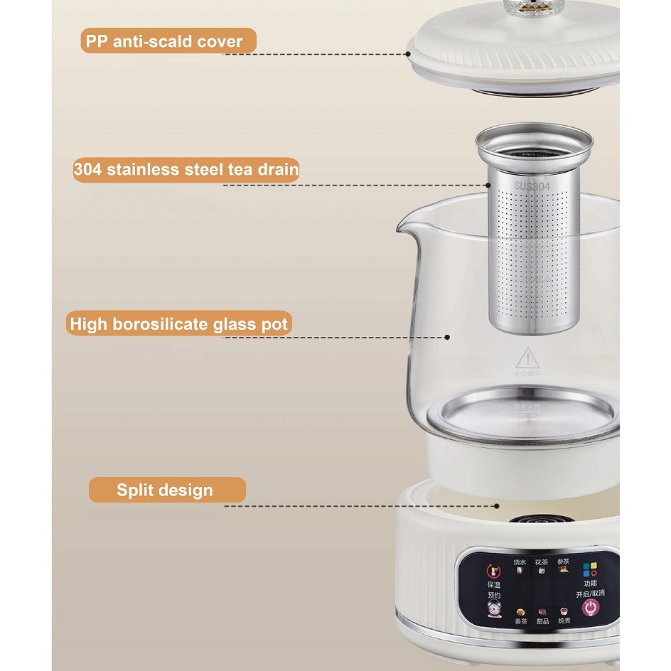 1.3L Multi-function Health Kettle Temperature Control Glass Flower Teapot Home Electric Kettle