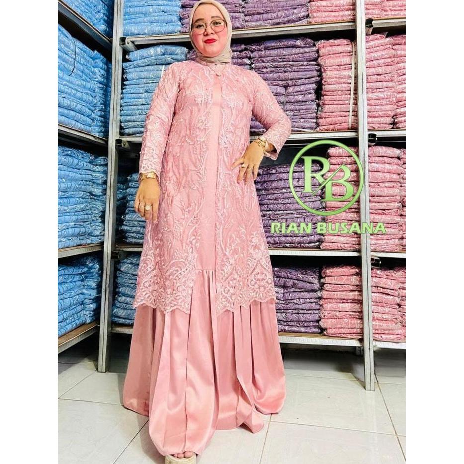 zeni Dress Raisa Gamis Kombinasi Velvet Cantik Bahan Brokat Tile dan Satin untuk Acara pesta