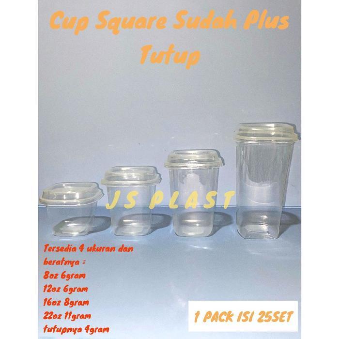 (ISI 25SET) Gelas Kotak 8oz 12oz 16oz 22oz - Cup Square 8oz 12oz 16oz 22oz