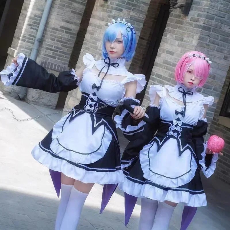 Anime Ram/Rem Lolita Maid Cosplay Costumes Vestido Re:Zero Kara Hajimeru Isekai Seikatsu Halloween