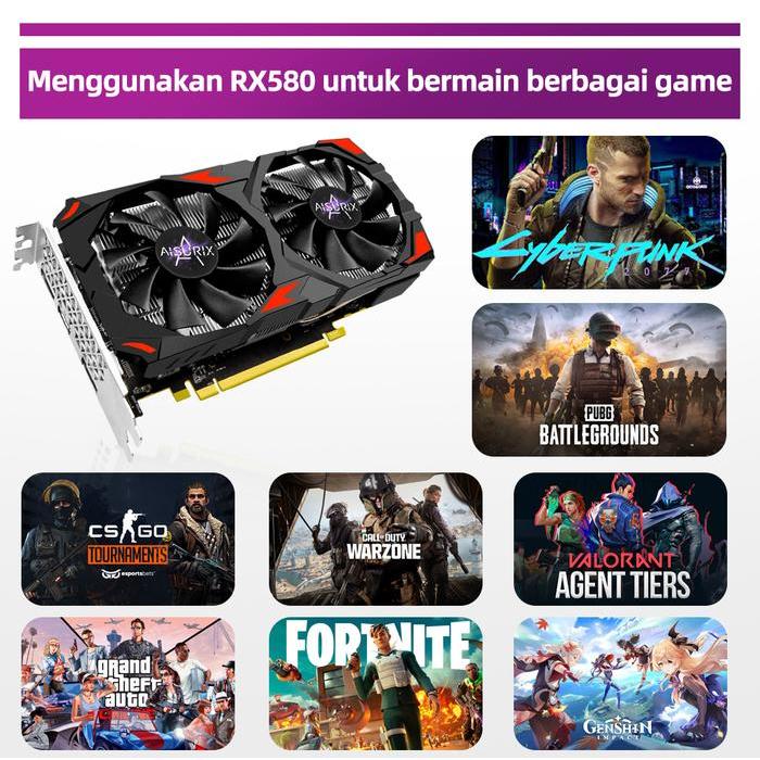 AISURIX VGA RX 580 8GB VGA Card ddr5 256Bit 2048SP HD New PC Gang
