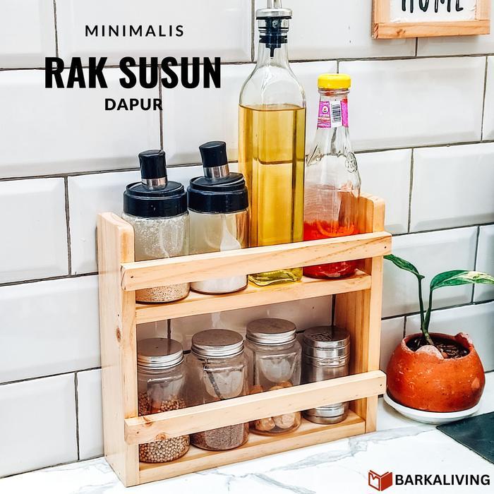 Rak Kayu Susun Bumbu Dapur Minimalis