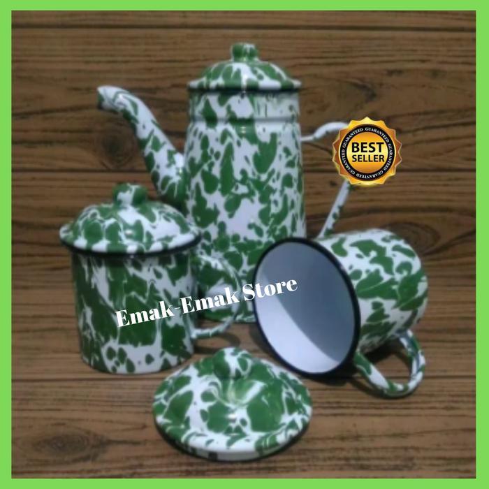 TERLARIS SET TEKO & CANGKIR MUG GELAS BLIRIK BLURIK LURIK ENAMEL