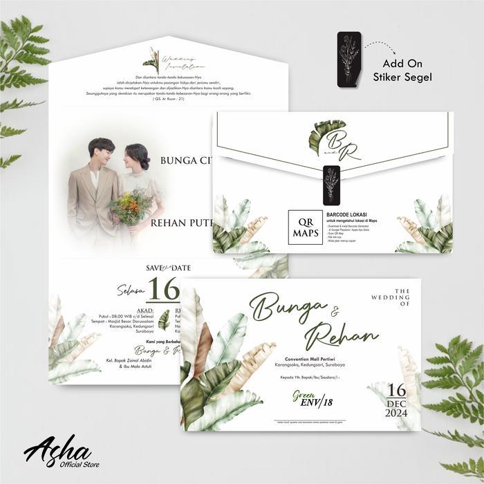 JTTOP" (50 PCS) UNDANGAN PERNIKAHAN SEMI AMPLOP GREEN FULL COLOUR - UNDANGAN NIKAH SIMPLE GREEN