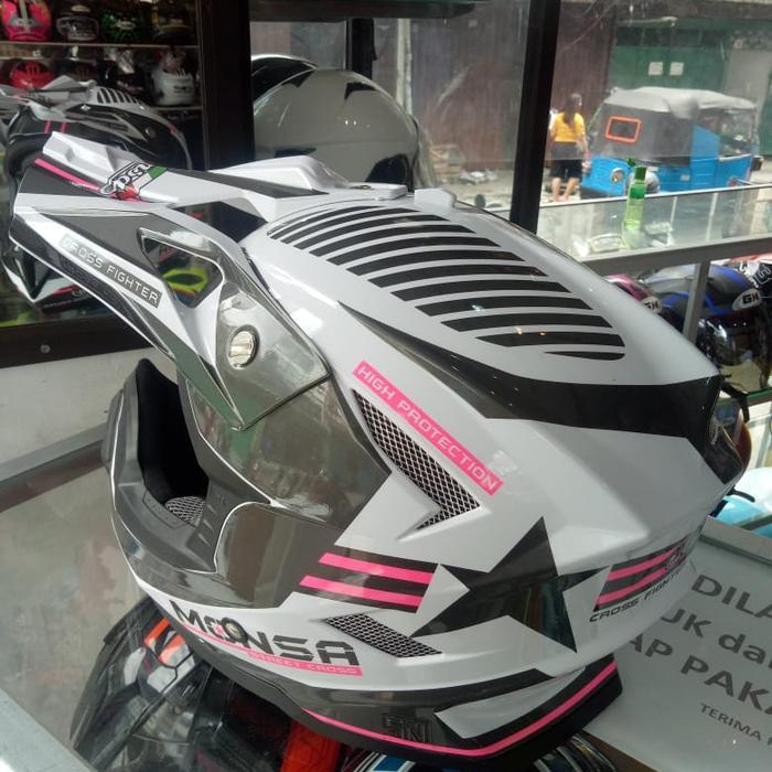 Helm Full Face Cross Fighter Merek Monsa Motif Putih