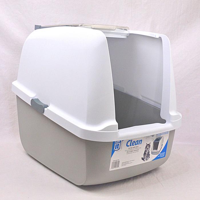 CATIT 50702 Toilet Kucing Hooded Cat Pan White-Grey