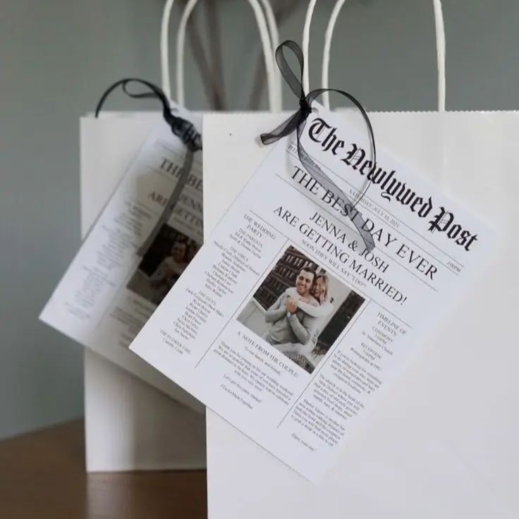 Custom Vintage Newspaper Card Photo Wedding invitation Design Print Save The Date Welcome Bag DIY