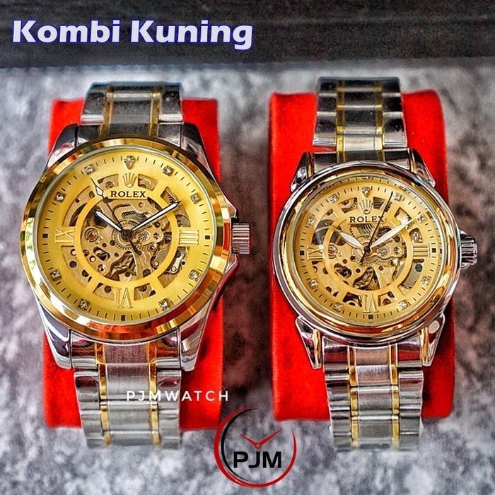 Jam Tangan Couple Rantai Romawi Otomatis Jam Automatic Transparan