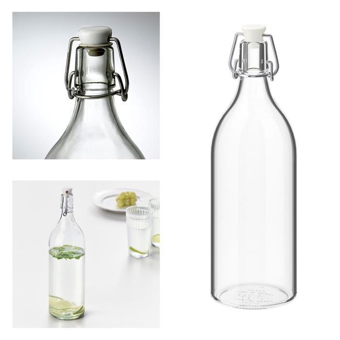 BOTOL KACA BENING TEMPAT AIR MINUM DENGAN PENUTUP BOTOL 1LTR