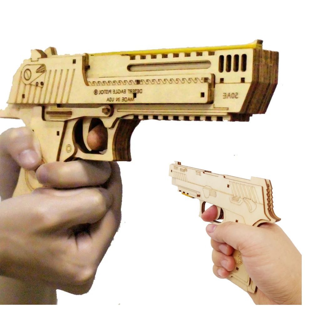 DIY Wooden Gun Shapes Puzzles Model Kit Children Mechanical Construction Desert Eagle Block To Build