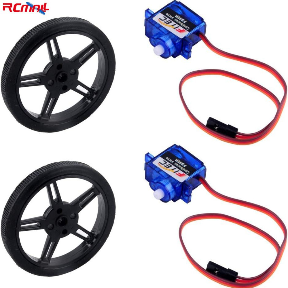 2Sets Feetech FS90R Micro Continuous Rotation Servo Analog Motor 360 Degree + RC Tire Wheel for