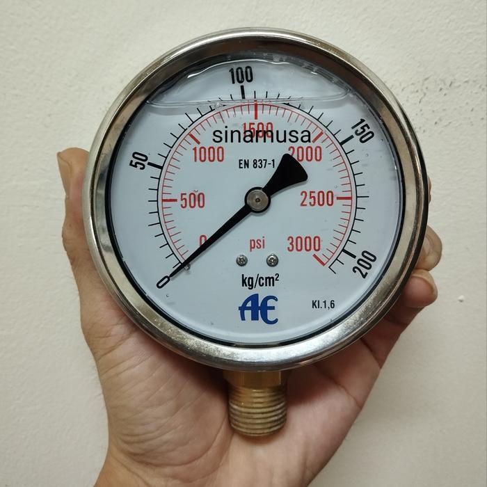 Pressure Gauge Ae Body Stainless 4 " Inchi 200 Bar 3000 Psi