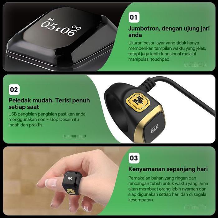 Garansi 1 TahunMuslim Iqibla Zikr Ring Tasbih Digital Tasbih Smart Iqibla Ring Iqibla Ring Tasbih