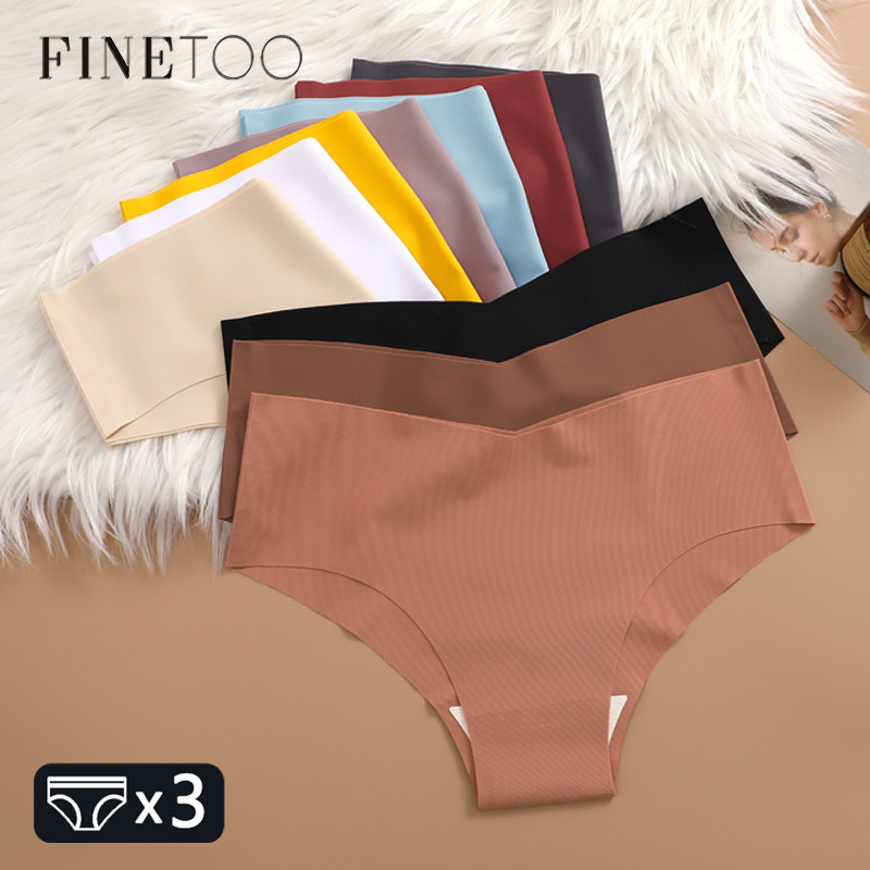 Finetoo 3Pcs Ultra-Thin Women'S Seamless Underwear Panties V-Shaped Waist Briefs 10 Soild Colours