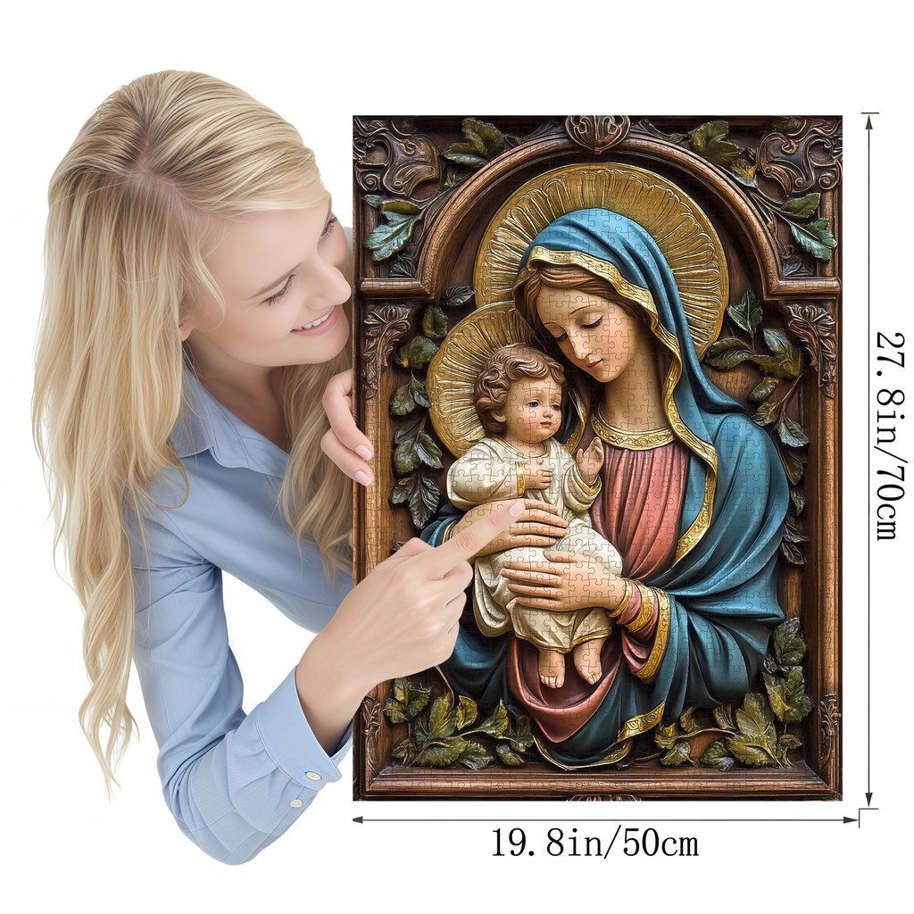 1000pcs Virgin Mary Holding Jesus Jigsaw Puzzle - Thick Paper Religious Art Decorative Puzzle with