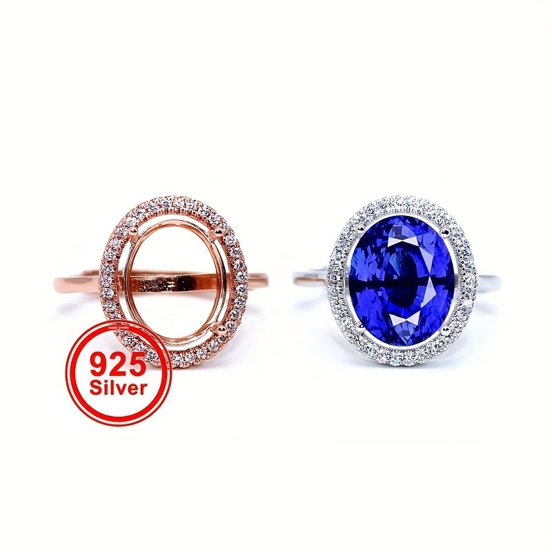 12 Sizes Classic Minimalist Oval Ring Setting Inlaid Rhinestones, S925 Sterling Silver Material, For