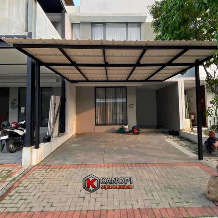 kanopi minimalis alderon RS rangka baja ringan 0,75mm reng 0,45mm Besi