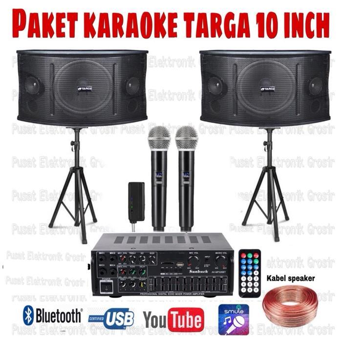 Promo Murah Paket Karaoke Speaker targa 10 inch amplifier bluetooth watt besar mic wireless 2 pegang