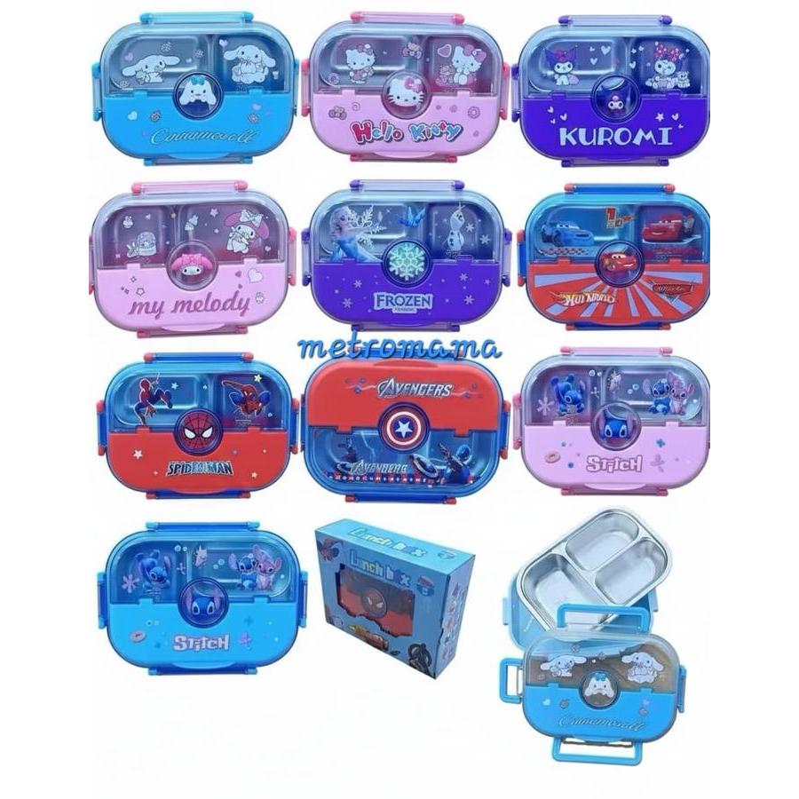 Kotak Makan Stainless Steel 304 Kotak Makan 3 Sekat Stainless Steel 304 Labubu Hellokitty Kuromi