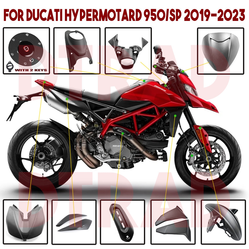 For Ducati Hypermotard 950 Sp / Rve 2019-2023 Carbon Fiber Body & Frame Panels Full Fairing Kits