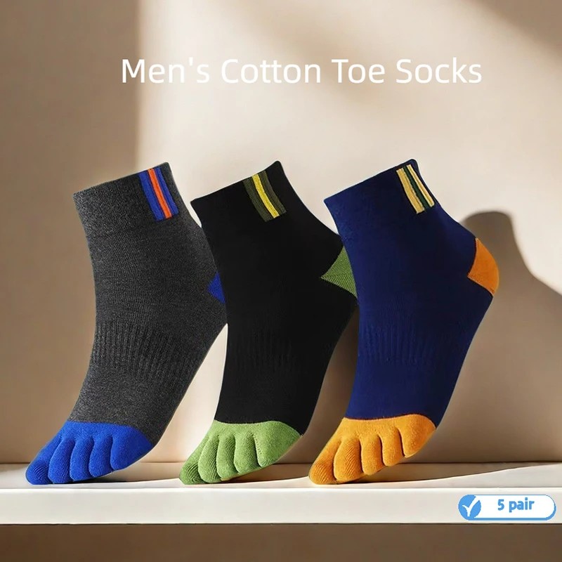 5 Pair Men'S Casual F-Toe Cotton Socks Breathable F-Toe Sports Socks High Quality Split Toe Socks