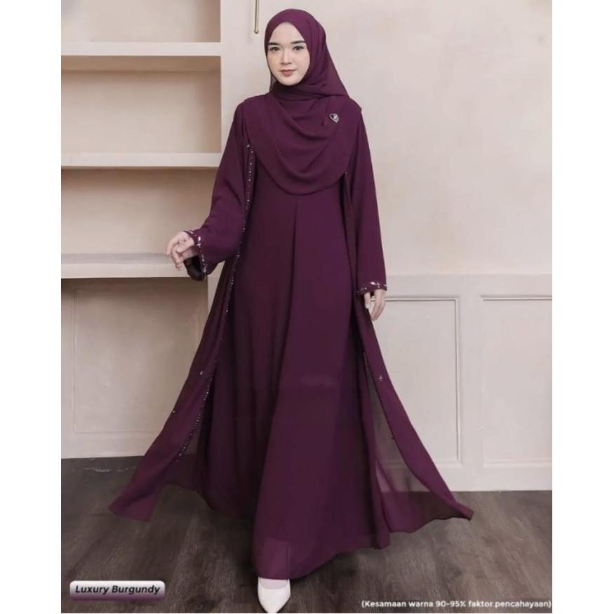 Zavier Abaya Gamis Abaya Ceruty Babydoll Mix Payet Lebaran Terbaru 2025 Remaja Putih Hitam Mahogany