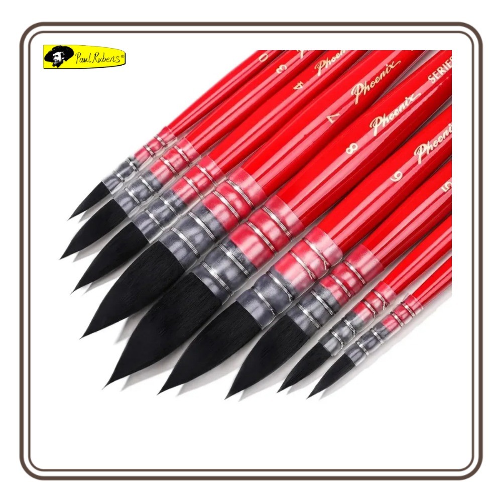 PHOENIX 9pc Watercolor Brush Set Professional Wood Handle Watercolor Paint Brush Art Supplies for