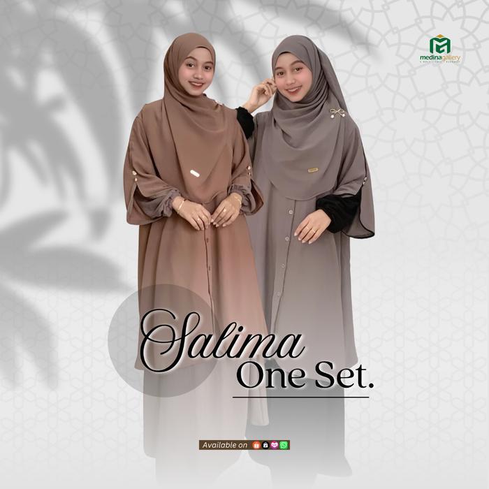 (Ready) Salima Dress One Set Rok Tunik SyarI Full Kancing Set Hijab Pasmina Oval Tbk