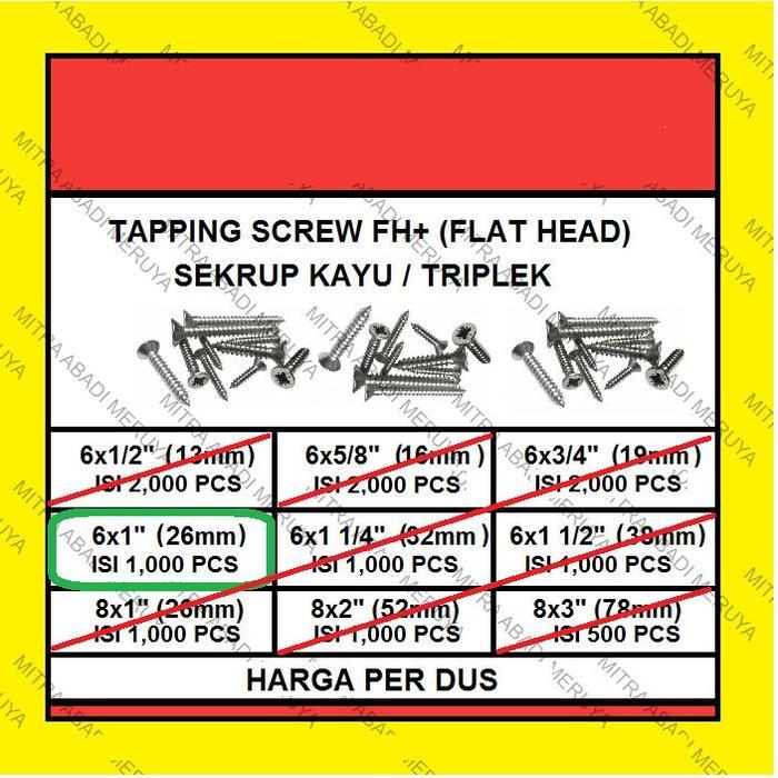 Sekrup Kayu Sekrup Tapping Screw FH 6 x 1" (26 mm) 1 DUS