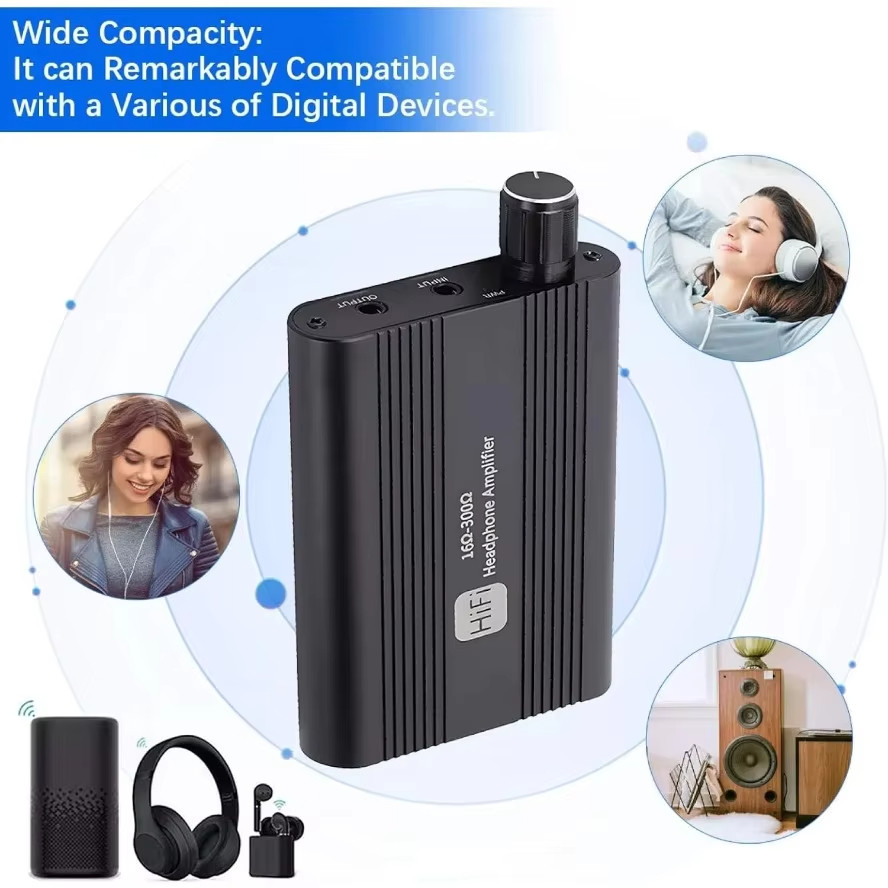 HiFi Headphone Amplifier 16-300O Audio Amplifier 3.5mm Portable Stereo Headphone Volume Amplifier